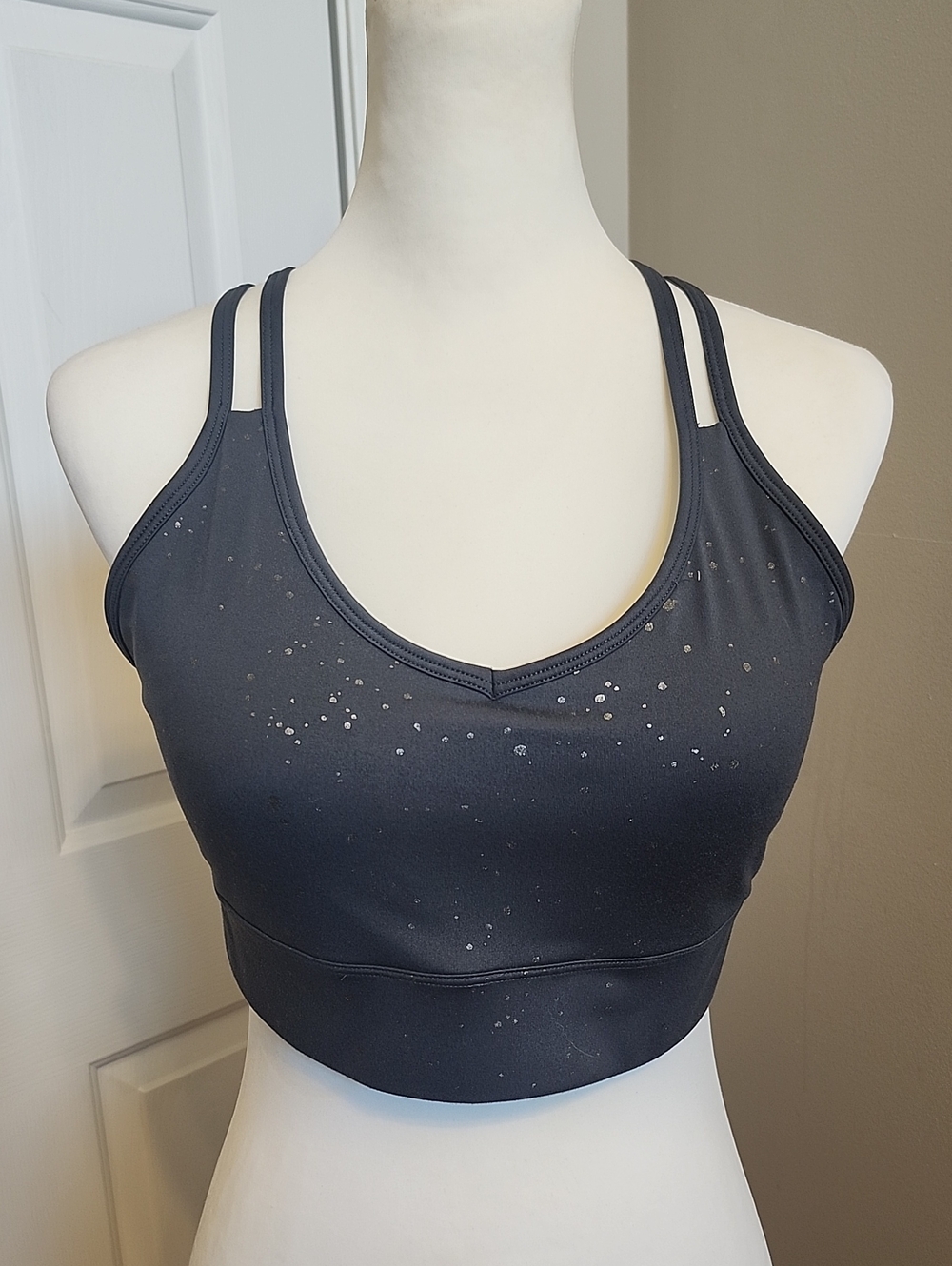MTA Sport Charcoal Gray W/ Gold Speckles, Criss Cross Straps, Sports Bra XL